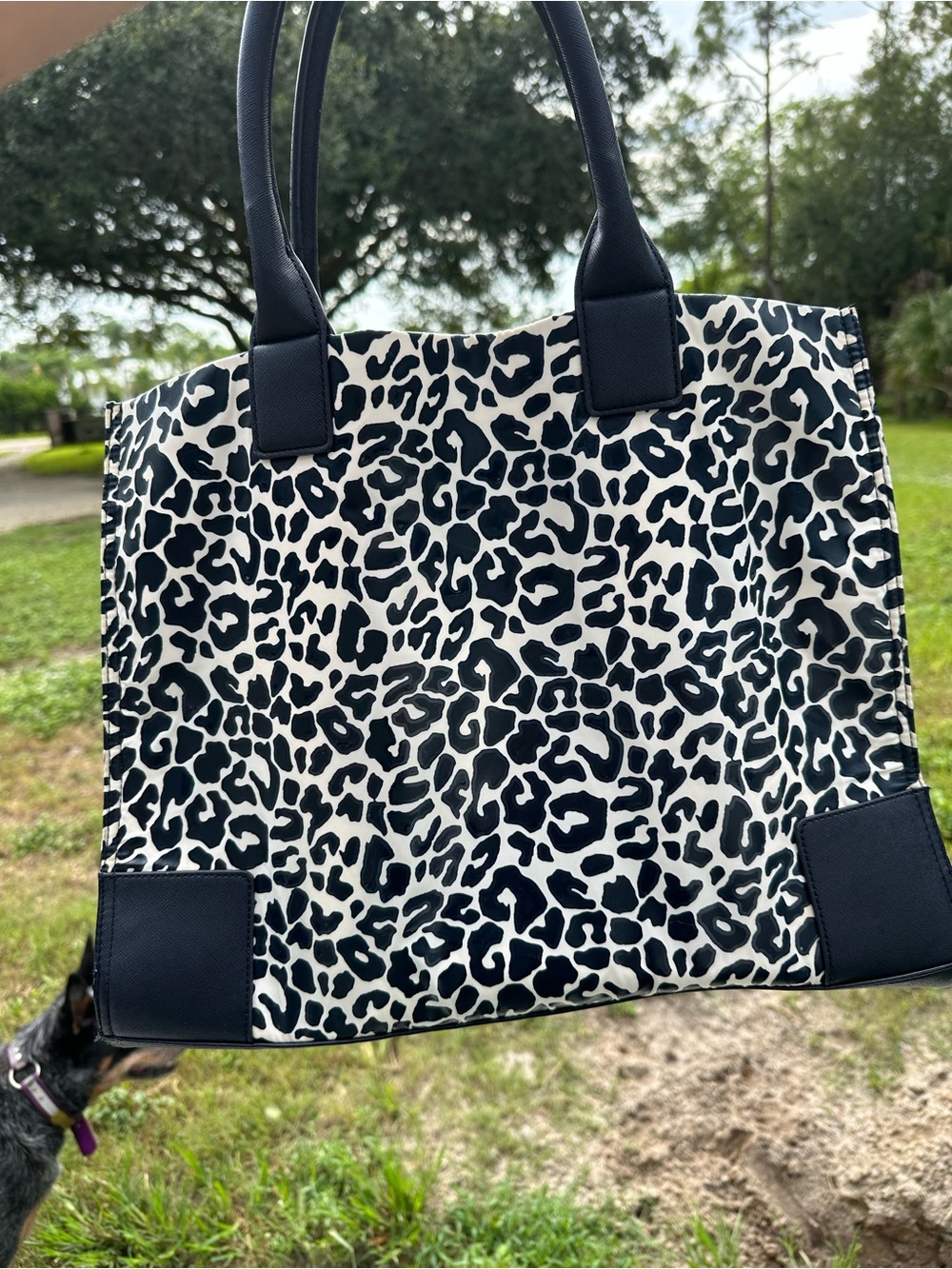 Tory Burch Black and White Leopard Print Tote - Picture 9 of 12